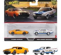 Hot Wheels Premium 2 Pack - '71 AMC Javelin/AMC Level Machine Vehicle Toy Minicar 3 Years Old and Multi JBL06