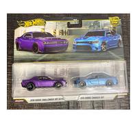 Hot Wheels Premium 2 Pack 2018 Dodge Challenger SRT Demon / 2015 Dodge Charger SRT Ride On Toy Mini Car Ages 3+ Purple/Blue JHW47