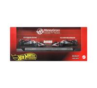 Hot Wheels Premium Formula 1 Toy Cars, 2 1:64 Scale Die-Cast MoneyGram Haas F1 Team Esteban Ocon & Oliver Bearman Racecars with Real Riders Tires, JMM97