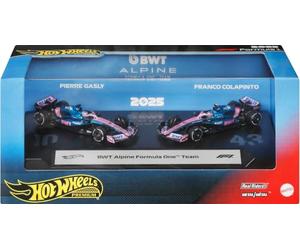 Hot Wheels Premium Formula 1 Toy Cars, 2-Pack of 1:64 Scale BWT Alpine Formula One Team Racecars Featuring #10 Pierre Gasly & #43 Franco Colapinto, JMM96