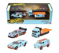 Hot Wheels Premium Collector Display Sets, 3 Cars in 1:64 Scale & Team Transport Vehicle in 1:64 Scale, Metal/Metal Chassis & Real Riders Tyres