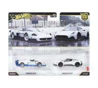 Hot Wheels Premium Maserati 2-Pack: 2004 Maserati MC12 & MC20 | 1:64 Scale Set of 2 Car Culture Die-Cast Vehicles with Real Riders Tires & Metal/Metal Body, JHW55