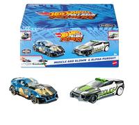 Hot Wheels Pull-Back Speeders Set of 2 Toy Cars in 1:43 Scale (Assorted Styles, One Random Set), Pull Cars Backward & Release, Collectible, With Rolomatic Engine or Door or Hood that Opens, HPR91