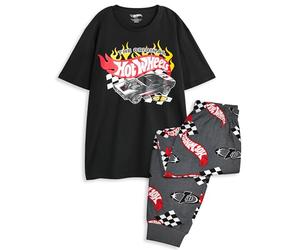 Hot Wheels Pyjamas Mens - The Original Race Car Print Pyjama Set Black | Vanilla Underground, Racer Graphic, Chequered Flag Pattern, Cuffed Ankles, Christmas, Gifts for Him, Birthday Present