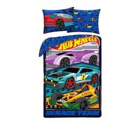 Hot Wheels Race Team Single Duvet Cover 140x200 + Pillowcase Racing Cars | Reversible bedding | Microfibre quick dry Oeko-Tex | Engines revving at the line | Boys age 3-10 | Gift idea