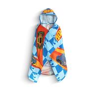 Hot Wheels Race Track Boys Blue Poncho Towel | Hooded Beachwear with Multi-Car Graphics & Checkered Pattern | Poolside Cover-Up | After-Bath Towel for Kids Merch
