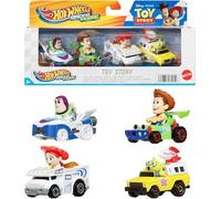 Hot Wheels RacerVerse, Set of 4 Die-Cars 1:64 Scale Toy Cars Optimized for Driving on Tracks with Pop Culture Characters as Drivers