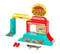 Hot Wheels Skate Burger Spot Skate Set with 1 Exclusive Fingerboard & Pair of Skate Shoes, Detachable Ramp & Grind Rail, Multiple Configurations, JHV83