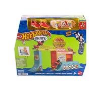 Hot Wheels Skate Burger Spot Skate Set with 1 Exclusive Fingerboard & Pair of Skate Shoes, Detachable Ramp & Grind Rail, Multiple Configurations, JHV83