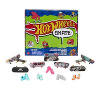 Hot Wheels Skate Fingerboards 10-Pack, Set of 10 Finger Skateboards with 5 Pairs of Removable Skate Shoes for Kids, Brand-Themed Graphics, HTP59