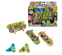 Hot Wheels Skate Neon Bones Tony Hawk-Themed Set of 4 Finger Skateboards and Removable Skate Shoes Designed in Collaboration with Tony Hawk, HXK84