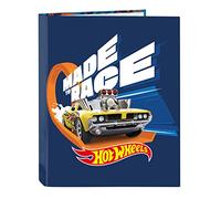 HOT Wheels Speed Club - Binder with 4 Rings, Ideal for Children of Different Ages, Comfortable and Versatile, Quality and Strength, 26.5 x 33 cm, Navy Blue and Orange