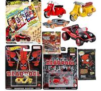 Hot Wheels Spider-Mobile Deadpool MERC Dead-Buggy Permium Car + Scooter Red & Yellow Chimi Delivery & Ghost Rider Charger & Marvel Hero Pack