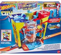 Hot Wheels Stunt Splash Car Wash Playset with One 1:64 Hot Wheels Color Shifter Color-Changing Car for Ages 4 Years Old & Up, Can Connect to Other Sets, Features Water Play, Hand-Crank Elevator & Foam Roller
