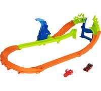 Hot Wheels Toy Car, Stunt Tracks Jump Circuit Speedway with 1:64 Scale Die-Cast Vehicle, 180-Degree Curve with 3-Inch-High Incline & Gap for Jumping, JHK74