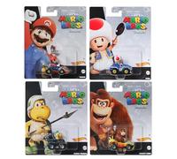 Hot Wheels Super Mario Bros. Movie Character Cars 4-Pack Bundle, Mario, Toad, Koopa & Donkey Kong, Die-Cast 1:64 Scale Vehicles, Ages 3+