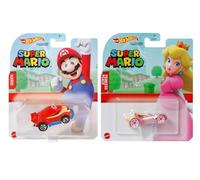 Hot Wheels Super Mario Character Cars - Mario & Princess Peach Die-Cast 1:64 Scale, Ages 3+ (Pack of 2)
