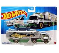 Hot Wheels Super Rigs Bank Roller (Green/Silver), Diecast Hauler and Vehicle Set