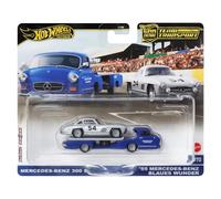 Hot Wheels Team Transport Culture Die-cast Cars, Mercedes-Benz 300 SL, MB Blaues Wunder Flatbed Truck, 1:64 Scale Model