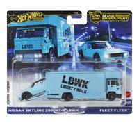 Hot Wheels - Nissan Skyline 2000GT-R LBWK & Fleet Flyer - Team Transport - HRV45 - Premium Set of 2 - Metal/Metal - Real Riders - Lyberty Walk - Mattel 2024-1:64