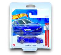 Hot Wheels Tesla Model S Plaid (Blue) 5/5 Quarter Mile Heroes - 2024-238/250 (Short Card) - includes a KLAS Car Keeper Protector Case - HRY91