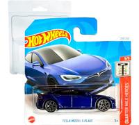 Hot Wheels Tesla Model S Plaid Quarter Mile Heroes 5/5 (238/250) HRY91 Blue 2024 + Protector Short Card Frikimonkey