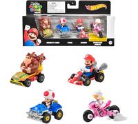 Hot Wheels Mario Kart Toy Vehicle 4-Pack with Princess Peach on Moto Exclusive for Kids Ages 3 and Up