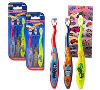 Hot Wheels Toothbrush Kit for Kids - Bundle with 6 Race Car Toothbrushes and Stickers for Boys, Toddlers | Hot Wheels Toothbrush Set