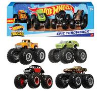 Hot Wheels TOTAL Hw Mt 1:64 4-Pack Ast | Set of 4 1:64 Scale Vehicles with Giant Wheels, Smash & Crash Play with Fan-Favorite Characters