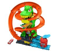 Hot Wheels City T-Rex Blaze Battle Playset & 1:64 Scale Die-Cast Car, Dinosaur Nemesis