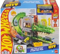 Hot Wheels Toy Car Track Set, Croc Pizza Attack Playset with 1:63 Scale Vehicle, Speed Down to Beat the Crocodile Enemy & Avoid Getting Eaten, JHL93