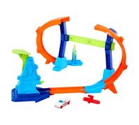 Hot Wheels Toy Car Track Set Flip & Jump Through The Corkscrew Loop with a 1:64 Scale Toy Car Speed Snap Track & Adapters Compresses for Storage