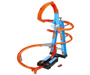 Hot Wheels Toy Car Track Set Sky Crash Tower More Than 2.5-ft Tall Includes 1:64 Scale Vehicle & Motorized Booster Jumps & Loops