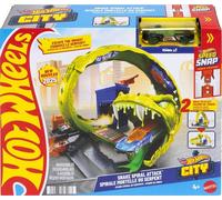 Hot Wheels Toy Car Track Set, Snake Gas Station Playset with 1:64 Scale Die-Cast Vehicle, 2 Ways to Play, Corkscrew Loop & Speed Snap Track