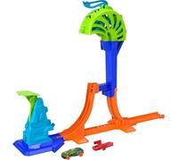 Hot Wheels Toy Car & Track Set, Stunt Tracks Power Launch Champion with 1.5-Foot Jump with Catch Cage, Speed Snap Track Compatible, 1:64 Scale Vehicle, JHK75