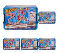 Hot Wheels Toy Car Track Set, Track Builder Playset Flame Stunt Pack with 16 Component Parts & 1:64 Scale Vehicle in Modular Storage Container, HMC04 (Pack of 5)