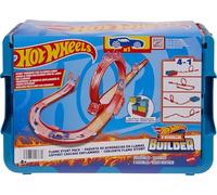 Hot Wheels Toy Car Track Set, Track Builder Playset Flame Stunt Pack with 16 Component Parts & 1:64 Scale Vehicle in Modular Storage Container, HMC04