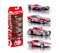 Hot Wheels Toy Cars, 5-Pack of 1:64 Scale Toy Cars with Collectible Deco & Packaging, Core Mattel 80th Anniversary Set of 5 Vehicles, JGK08