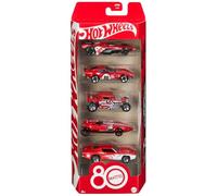 Hot Wheels Toy Cars, 5-Pack of 1:64 Scale Toy Cars with Collectible Deco & Packaging, Core Mattel 80th Anniversary Set of 5 Vehicles, JGK08