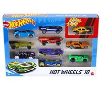Hot Wheels Toy Cars Age 4+ & Trucks in 1:64 Scale, Set of 10, Multipack of Die-Cast Race or Police Cars, Hot Rods, Firetrucks or Vans (Styles May Vary), 54886
