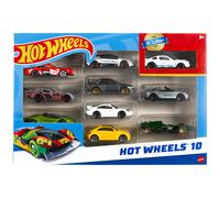 Hot Wheels Toy Cars & Trucks in 1:64 Scale (Assorted Styles, One Random Set), Set of 10, Multipack of Die-Cast Race or Police Cars, Hot Rods, Firetru