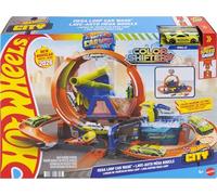 Hot Wheels Toy Track Set, City Mega Loop Car Wash Playset with 1 Hot Wheels Color Shifters in 1:64 Scale, Repeat Color Change while Stunting & Racing, JHL97
