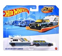 Hot Wheels Track Fleet, 1:64 Volvo 240 Drift Camper Die-Cast Toy Vehicle, Combined Cab & Trailer That Works On Tracks 3 Years & Above, Grey