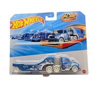 Hot Wheels Track Fleet Semi Rodger Dodger, 1:64 Scale, Blue Racing Truck, Die-Cast Model