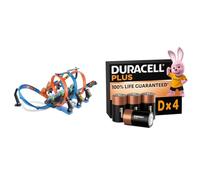 Hot Wheels Track Set and Toy Car, Large-Scale Motorized Track with 3 Corkscrew Loops, 3 Crash Zones and Toy Storage, FTB65 + Duracell Plus D x 4