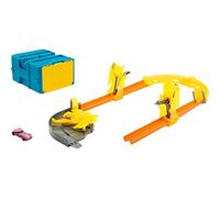 Hot Wheels Track Set with 1 Hot Wheels Car, 12 Track Boosting Components, Stackable Toy Storage Box, Lightning-Themed Track Builder Set, HMC03