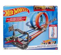 Hot Wheels Action Double Loop Dash Track Set & 2 Diecast Toy Cars