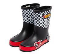 Hot Wheels Wellies Rubber Wellington Boots For Kids Racing Car Driver Boots | Official Hot Wheels Footwear, Ideal Rain Boots and Snow Boots, Racing Car Design with Wheel badges, Racing Flag Check Print