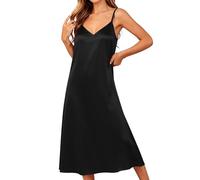 HOT1950s Black Ladies Nighties Sleeveless Spaghetti Strap V Neck Silk Satin Summer Nightwear Sleepwear Plus Size Soft Elegant Solid Plain Long Night Dress Negligees Pyjamas Nightgown Size XXL