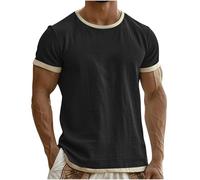 HOT1950s Black T Shirts for Men UK Short Sleeve Sport Tops Oversized Cotton Breathable Athletic Gym Tshirts Crew Neck Running Workout Shirts Pullovers Lightweight Summer Shirt Size XXL